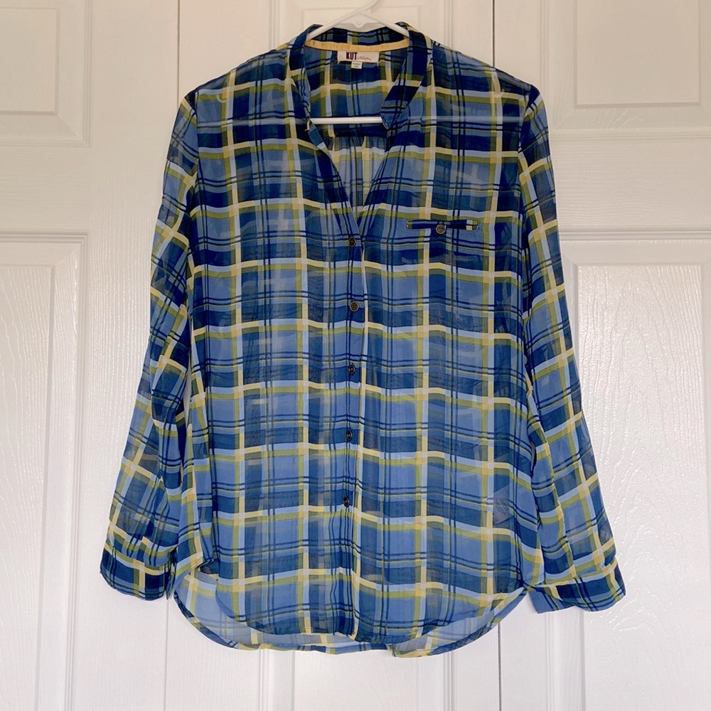 Kut from the Kloth plaid sheer shirt